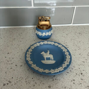 Wedgwood Jasperware Blue Trinket Dish & Lighter Set – 1873–1973 – Vintage Englan